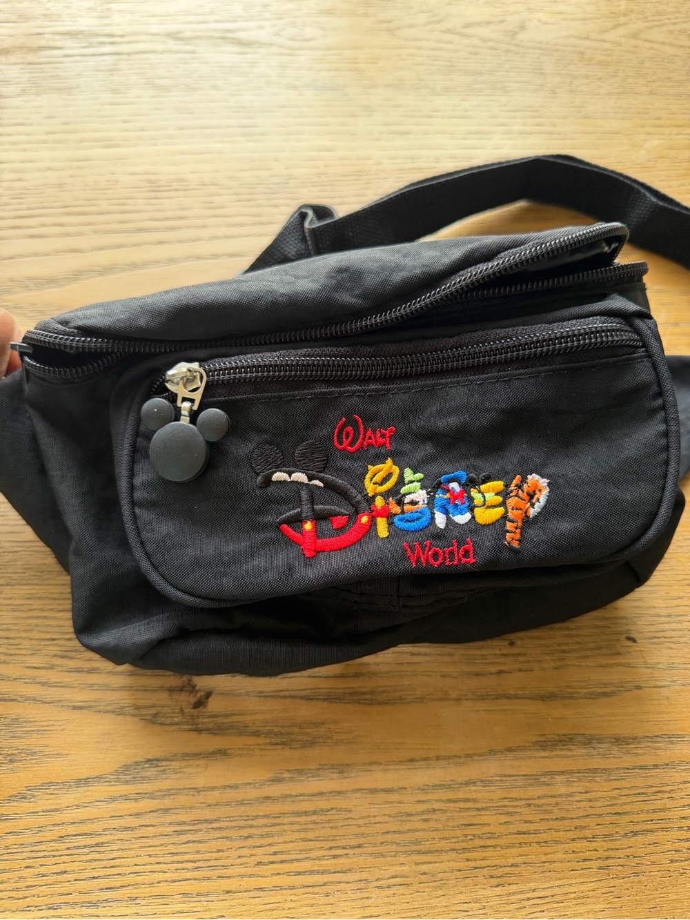 Disney Black Waist Bag with Multicolor Embroidered 'Disney World' Logo